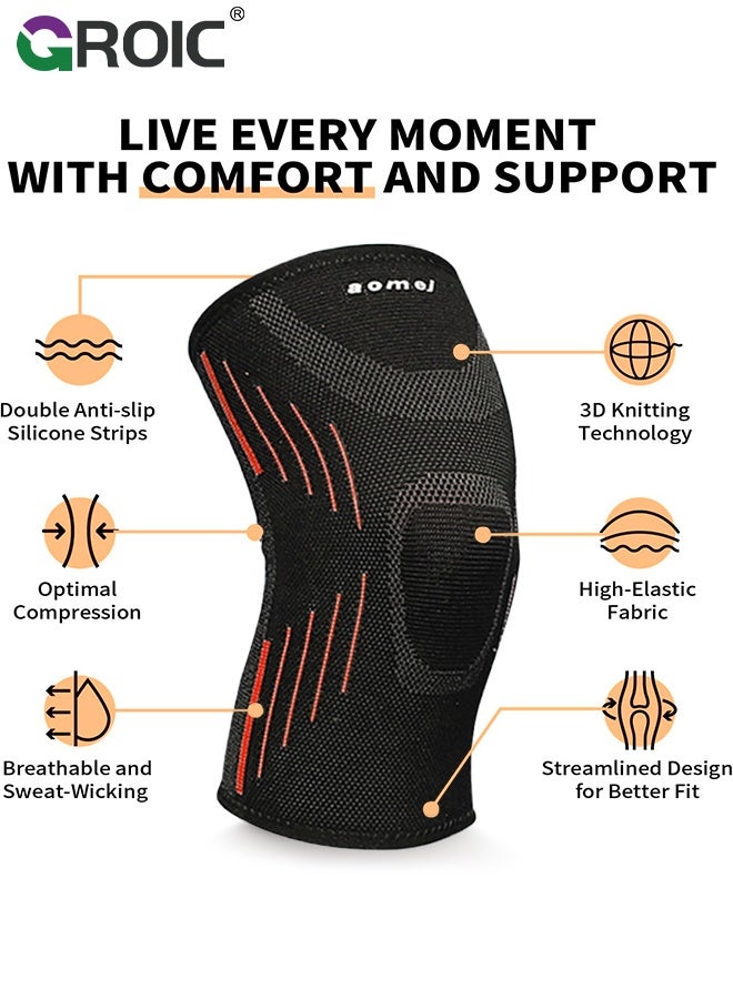 GROIC 1Pcs Compression Knee Brace,Knee Brace for Running Knee Pain, Knee Support Compression Sleeve, Workout Sports Knee Braces for Walking, Running, Gym, Basketball,ACL & Arthritis Pain Relief, Knee sleeves Support(Orange-M) - Image 5