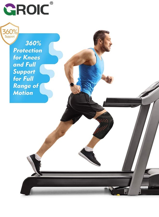 GROIC 1Pcs Compression Knee Brace,Knee Brace for Running Knee Pain, Knee Support Compression Sleeve, Workout Sports Knee Braces for Walking, Running, Gym, Basketball,ACL & Arthritis Pain Relief, Knee sleeves Support(Orange-M) - Image 3