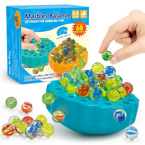 Ninigai Wobble Marble Game Balance Stacking Game for Kids 612 Families Fun Birthday Party Games with 60 Glass Marbles Dice Challenge Cards Indoor Tabletop Toy for 14 Players - Image 1