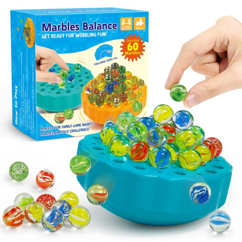 Ninigai Wobble Marble Game Balance Stacking Game for Kids 612 Families Fun Birthday Party Games with 60 Glass Marbles Dice Challenge Cards Indoor Tabletop Toy for 14 Players - Image 3