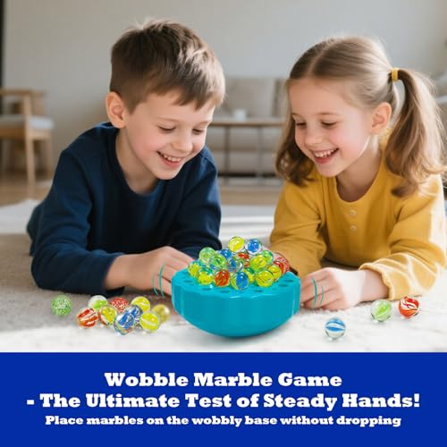 Ninigai Wobble Marble Game Balance Stacking Game for Kids 612 Families Fun Birthday Party Games with 60 Glass Marbles Dice Challenge Cards Indoor Tabletop Toy for 14 Players - Image 5