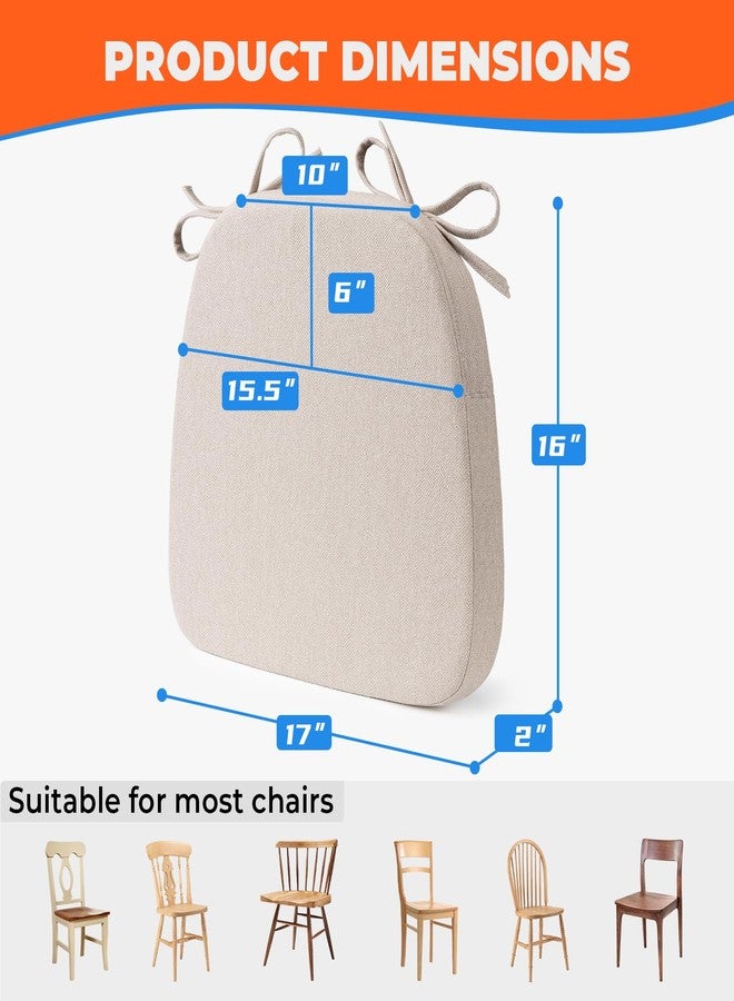 Sunsleek Chair Cushions for Dining Chairs, D-Shaped Seat Cushions with Removable Washable Cover and Ties, Chair Pads for Kitchen, Indoor Dining Room, Patio Chairs, 17'' x 16'', Set of 4, Beige - Image 2