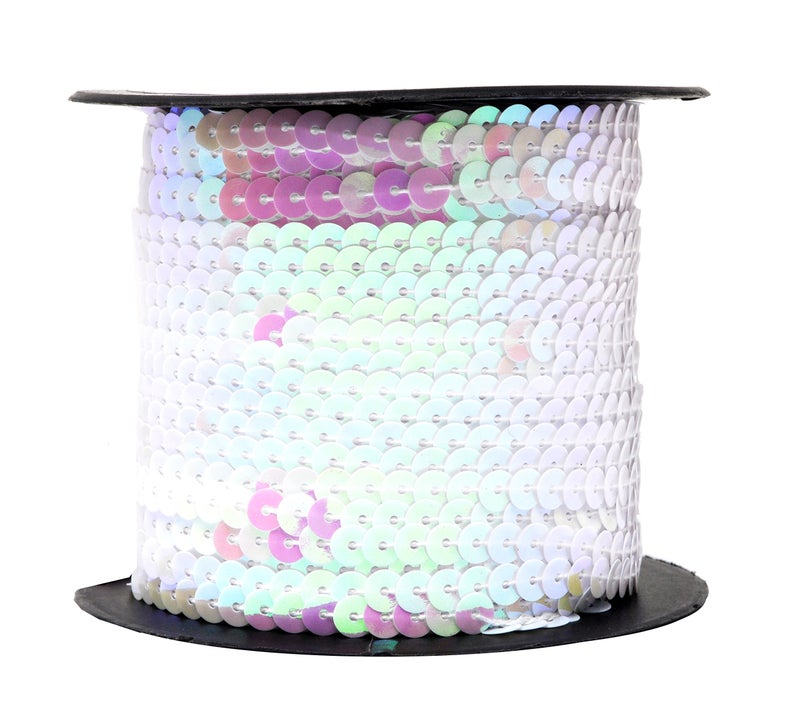 Mandala Crafts 100 Yards 6mm White Sequins Strips on a Roll Flat Paillettes Trim Ribbon Sequins String Spool by The Yard for Sewing Costumes Crafts Embellishments and Decorations