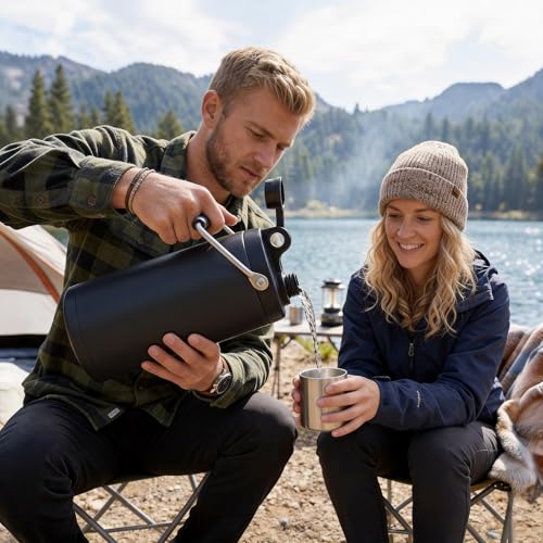 Kerilyn Insulated Half Gallon Jug with Handle, 64oz Stainless Steel, Large Double Vacuum Water Bottle for Hot & Cold Drinks, Wide Mouth, Sweat Proof, Great for Travel, Camping, Black - Image 5