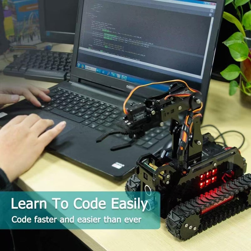 Adeept RaspTank Smart Robot Car Kit for Raspberry Pi 4B/3B/3B+(Board Not Included), Tank Tracked Robot with 4-DOF Robotic Arm,Obstacle Avoidance, Line Tracking, USB-C Charging, with Digital Tutorials - Image 5