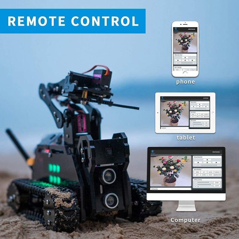 Adeept RaspTank Smart Robot Car Kit for Raspberry Pi 4B/3B/3B+(Board Not Included), Tank Tracked Robot with 4-DOF Robotic Arm,Obstacle Avoidance, Line Tracking, USB-C Charging, with Digital Tutorials - Image 2