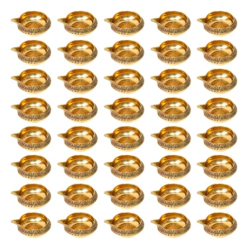 DOKCHAN Brass Kuber Diya Oil Lamps for Pooja Room Decoration Diwali Festival Traditional Deepak for Temple Use (Size 1.5 Inch | Pack of 40) - Image 1