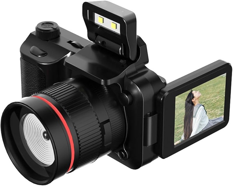 كاميرا رقمية بدقة 4K و48 ميجابكسل مع تركيز تلقائي وتكبير 16x، كاميرا مدونات فيديو بشاشة قابلة للطي مقاس 2.2 بوصة وإضاءة تعبئة - Image 1