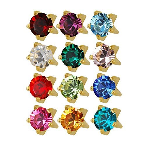 Studex 24K Plated Surgical Steel 3mm Regular Size Ear Piercing Earrings Studs in Prong Style Setting, 12 Pair Mixed Colors Yellow Metal - Image 3