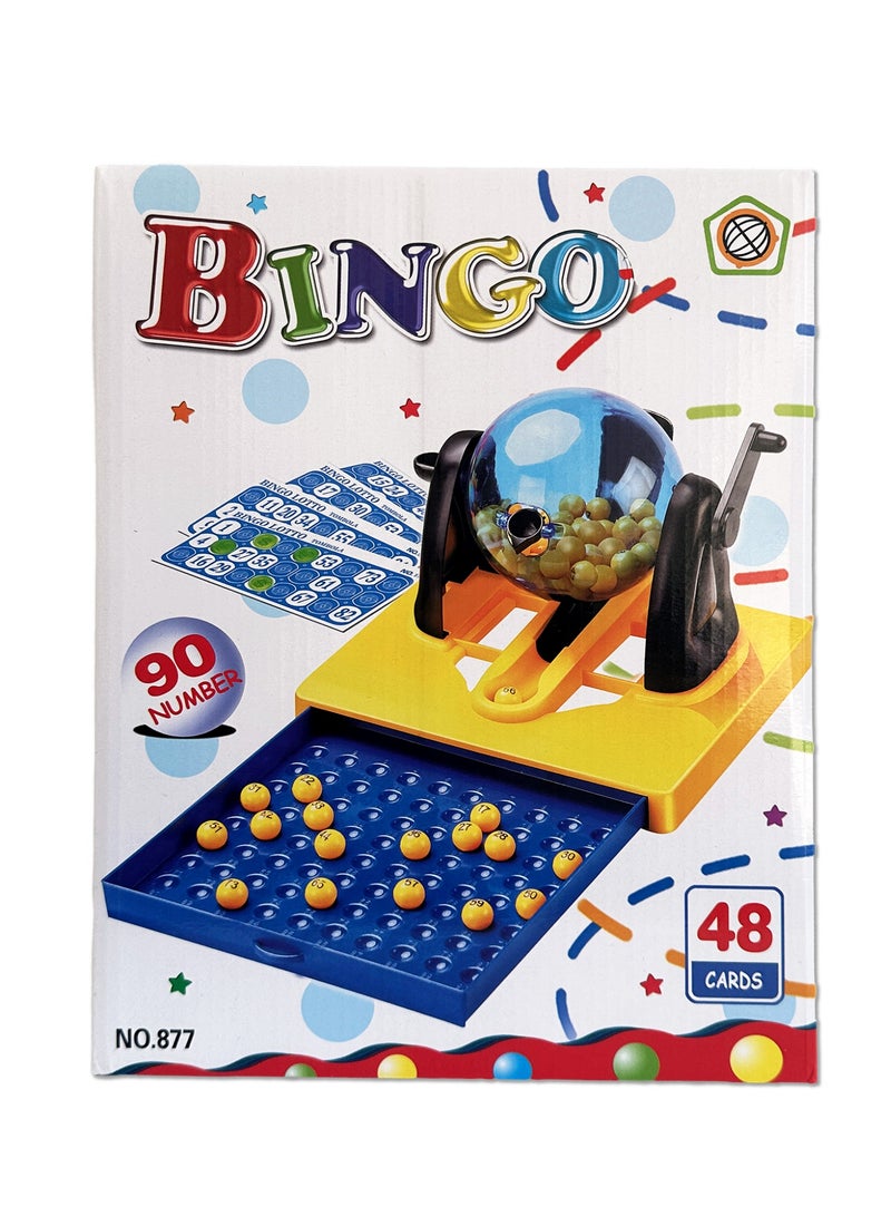 Family Bingo Game Set with 90 Number Balls, 48 Reusable Cards & Rolling Dispenser - Image 1