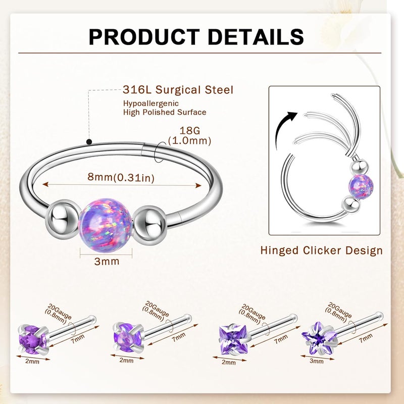 ONESING 9-40 Pcs Nose Rings - Hoops, Studs & L Shape - Hypoallergenic Stainless Steel Nose Piercings for Women & Men - Image 2