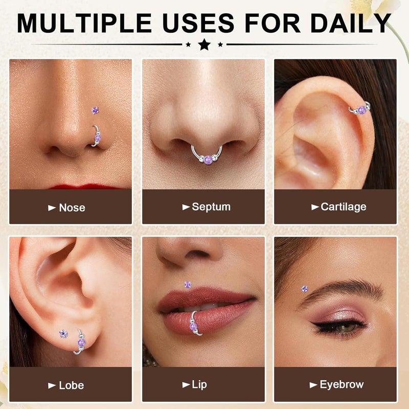 ONESING 9-40 Pcs Nose Rings - Hoops, Studs & L Shape - Hypoallergenic Stainless Steel Nose Piercings for Women & Men - Image 3