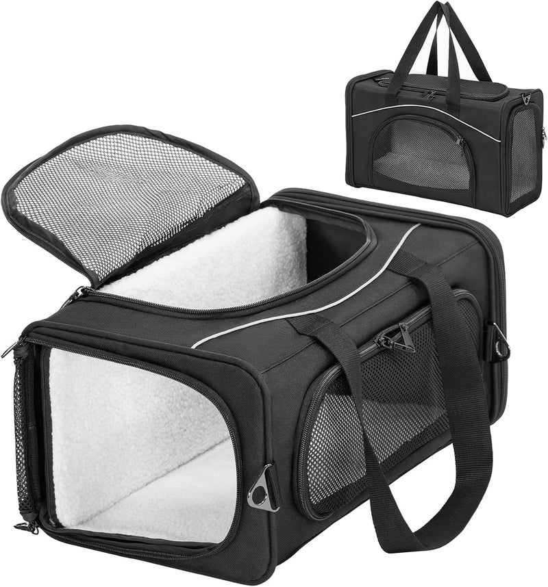 Petsfit Transport Bag for Cat and Dog Bag, Airplane, Fly Bag for Dogs and Transport Box Cat Fly-Appropriate Pet Bag, Safe Transportation in Car, Plane and Train, S/Black - Image 1