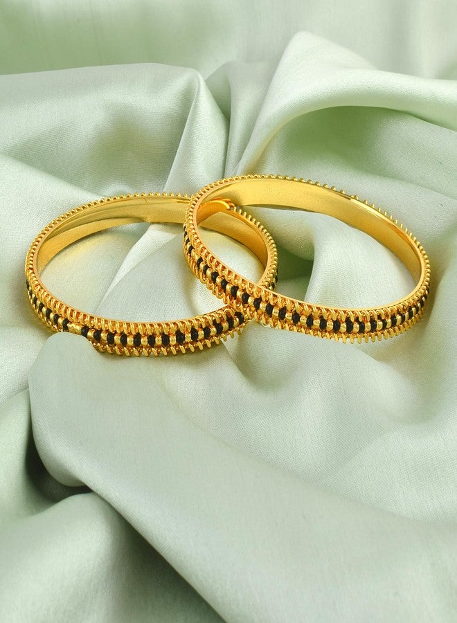Superstore18 Brass Gold plated Traditional Bangles with Black Beads, Mangalsutra Design ethic wedding bridal Jewellery for Women- Set of 2 (SST1011BGSV) (2.8) - Image 2