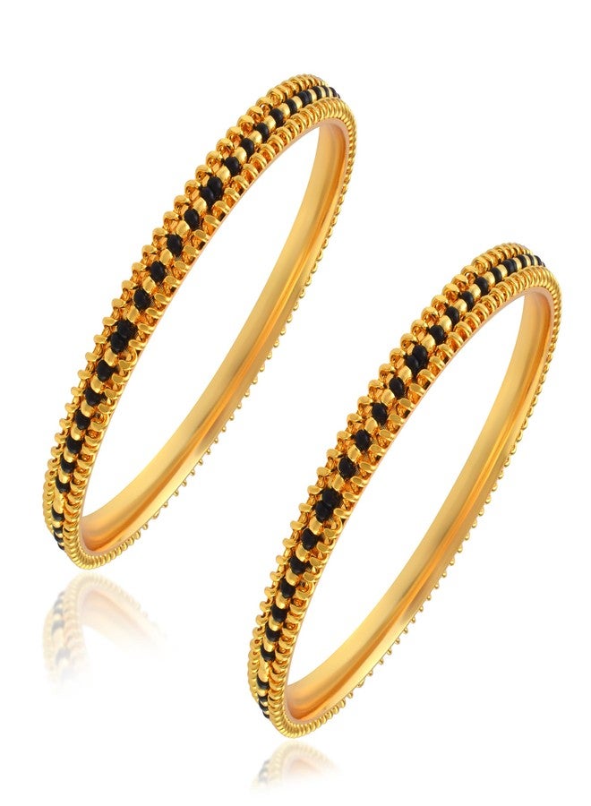 Superstore18 Brass Gold plated Traditional Bangles with Black Beads, Mangalsutra Design ethic wedding bridal Jewellery for Women- Set of 2 (SST1011BGSV) (2.8) - Image 3