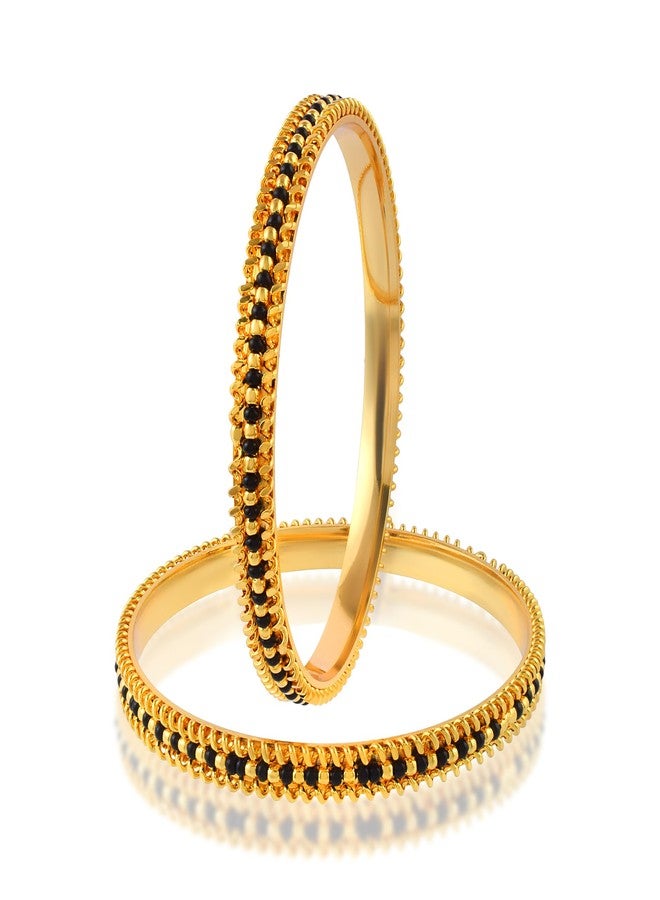 Superstore18 Brass Gold plated Traditional Bangles with Black Beads, Mangalsutra Design ethic wedding bridal Jewellery for Women- Set of 2 (SST1011BGSV) (2.8) - Image 1