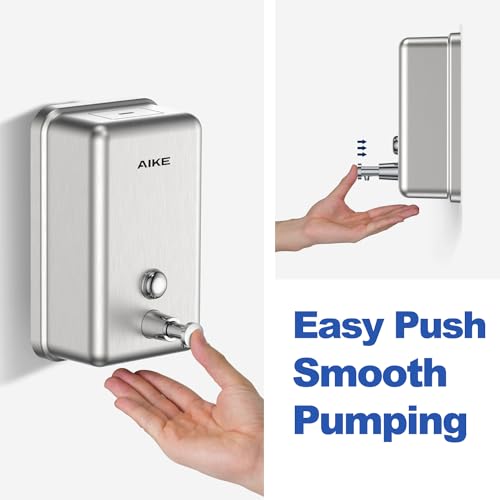 AIKE 37oz Surface Mount Stainless Steel Soap Dispenser for Commercial,Brushed Stianless Steel Finish Model AK1003 - Image 2