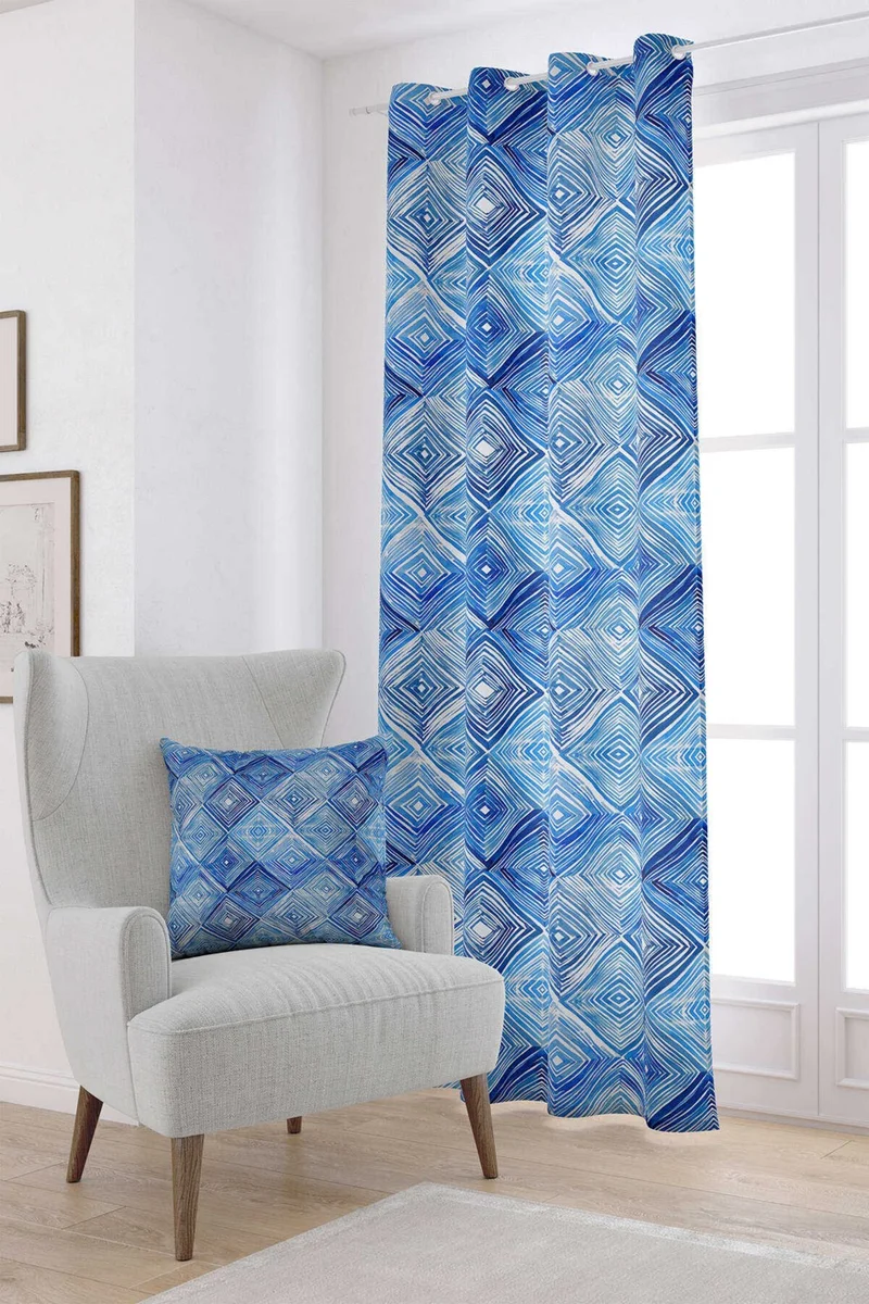 كانغو هوم Blue White Geometric Decorative Digital Printed Curtain CGH185-PR