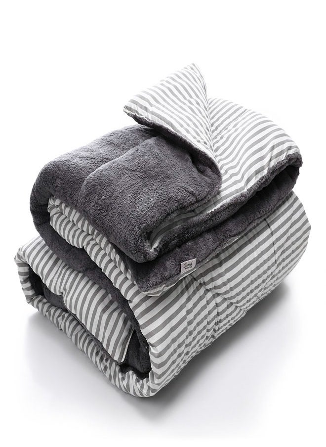 snooze - Double Face Winter Fur Quilt, Gray Striped, 220*235cm - Image 1