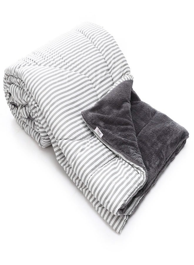 snooze - Double Face Winter Fur Quilt, Gray Striped, 220*235cm - Image 1