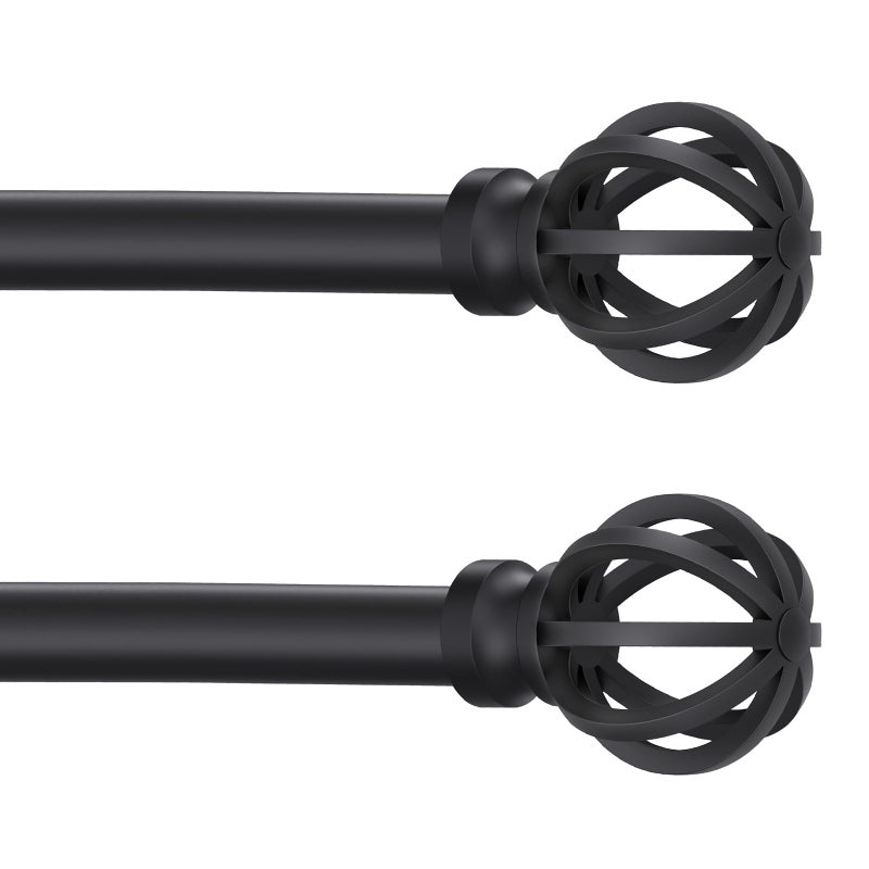 Poskena Black Curtain Rods for Windows 28 to 48 Inch, 2 Pack 5/8" Diameter Heavy Duty Metal Adjustable Small Drapery Rod With Bracket - Image 1