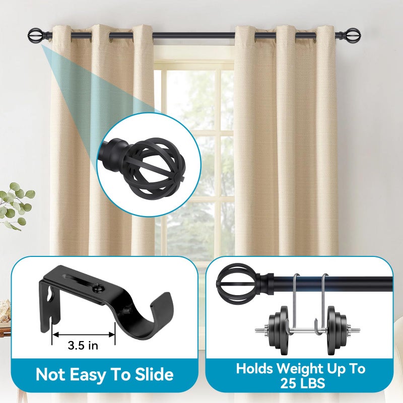 Poskena Black Curtain Rods for Windows 28 to 48 Inch, 2 Pack 5/8" Diameter Heavy Duty Metal Adjustable Small Drapery Rod With Bracket - Image 2
