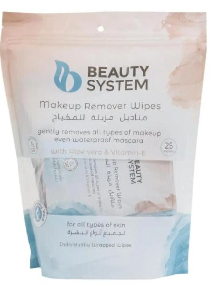 BEAUTY SYSTEM Makeup Remover Wipes With Aloe Vera And Vitamin E  25 Wipes