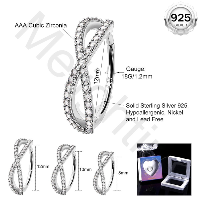 Melighting MeIighting Sterling Silver Nose Ring & Earring - 18G Solid Silver Cartilage Piercing Jewelry With Clear CZ Stones - Image 5