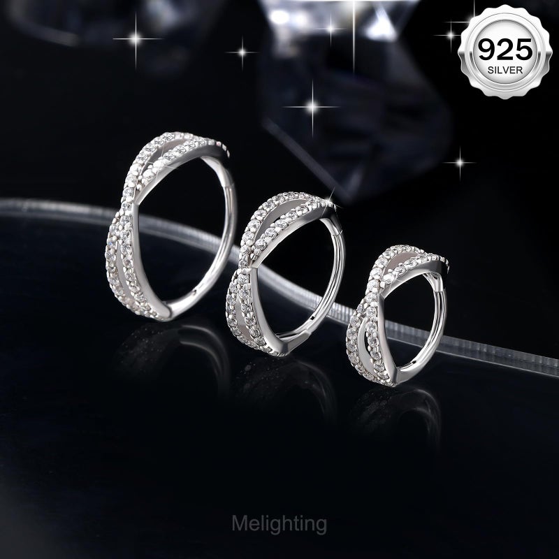 Melighting MeIighting Sterling Silver Nose Ring & Earring - 18G Solid Silver Cartilage Piercing Jewelry With Clear CZ Stones - Image 3