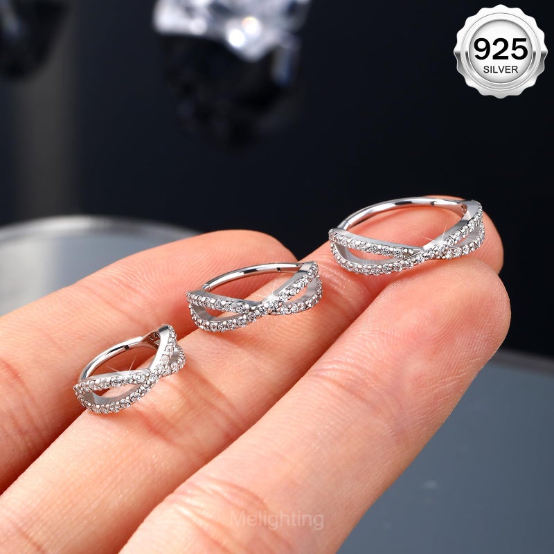 Melighting MeIighting Sterling Silver Nose Ring & Earring - 18G Solid Silver Cartilage Piercing Jewelry With Clear CZ Stones - Image 2