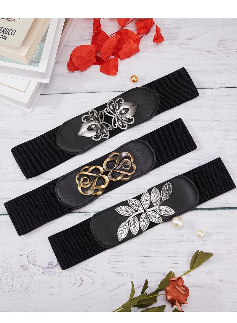 SOLARAE Women Belt Vintage Wide Version of The Elastic Plastic Waist Belt PU Leather Versatile Waist Seal for Women Daily with Dresses Jackets Dresses Festivals (3 Pieces) - Image 2