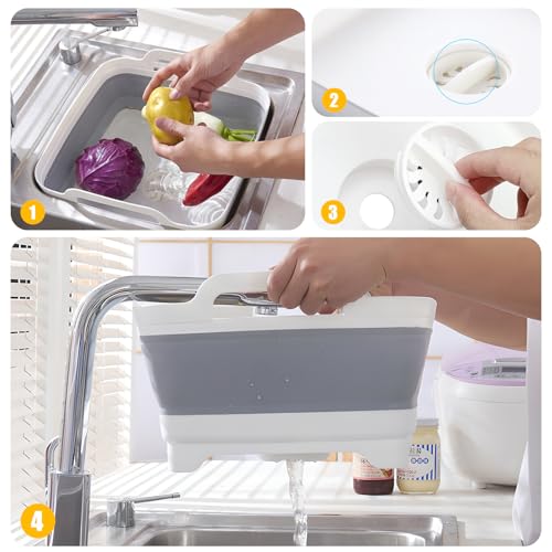 JOBVERT Collapsible Wash Basin with Drain Plug, 2.4 Gallon (9L) Collapsible Dish Basin, Portable Bottle Washing Basin for Baby Bottles, Vegetable Washing, RV Camping - Image 5