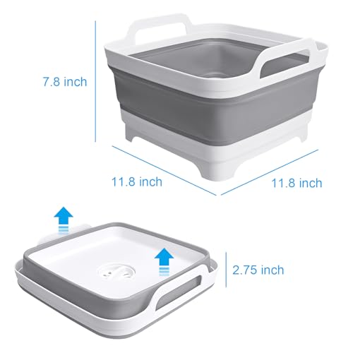 JOBVERT Collapsible Wash Basin with Drain Plug, 2.4 Gallon (9L) Collapsible Dish Basin, Portable Bottle Washing Basin for Baby Bottles, Vegetable Washing, RV Camping - Image 2