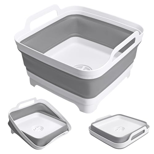 JOBVERT Collapsible Wash Basin with Drain Plug, 2.4 Gallon (9L) Collapsible Dish Basin, Portable Bottle Washing Basin for Baby Bottles, Vegetable Washing, RV Camping - Image 1