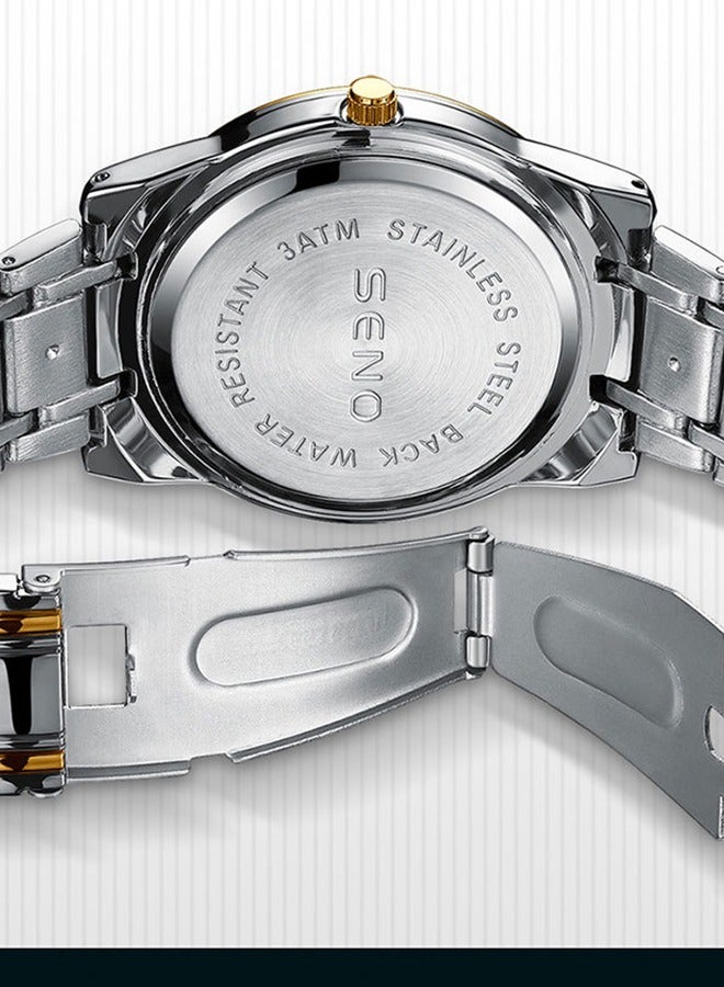 SENO Round hollow-out white dial, fully automatic waterproof luminous quartz men's business calendar watch with silver-gold stainless steel strap - Image 4