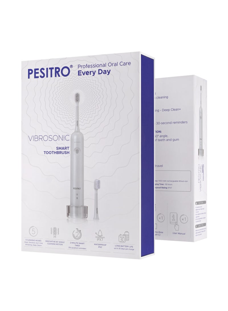 PESITRO VIBROSONIC Smart ELECTRIC Toothbrush – 50,000 Vibrations/Min, 5 Modes, UV-C Sterilization & USB-C Charging, Waterproof - Image 2
