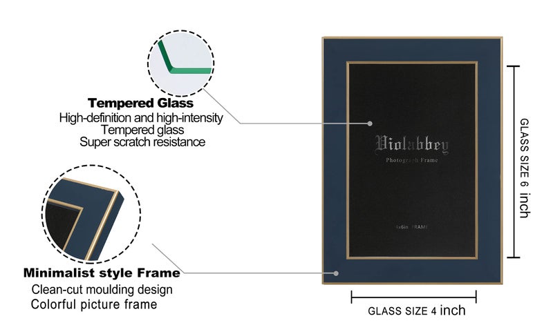 VIOLABBEY 4x6 Picture Frames Navy Blue Set of 2, Modern Style 4 by 6 Photo Frame, High Definition Tempered Real Glass, Wall or Tabletop Display - Image 2