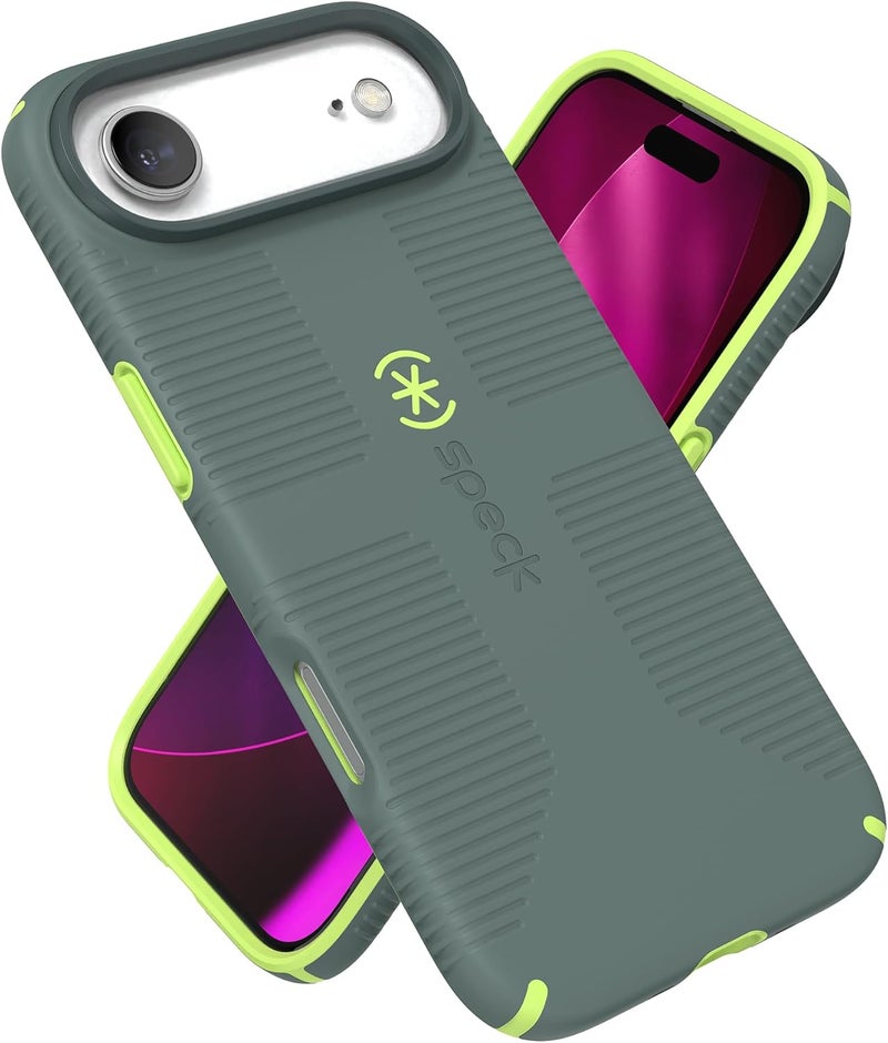 Speck CANDYSHELL Grip +MS Case for iPhone 17 Air - NEO DRAB/Glow Green | Slim Protective Grip | Drop Protection | MagSafe Compatible - Image 1