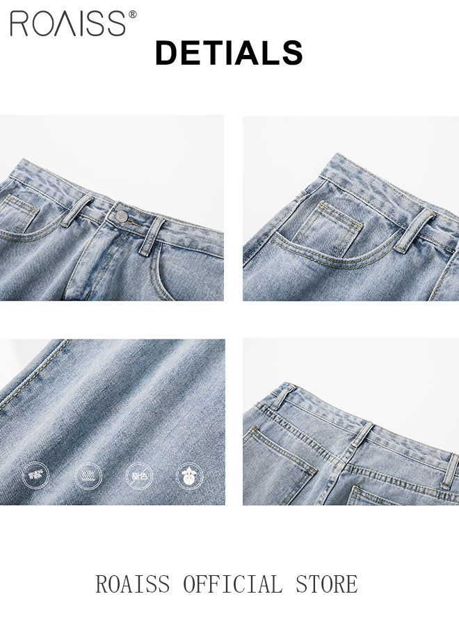 roaiss Retro Loose Tether Mid Waist Jeans for Men Versatile Casual Premium Cotton Straight Pants Mens Comfortable Breathable Skin-Friendly Trousers with Environmentally Friendly Dyeing Process - Image 4