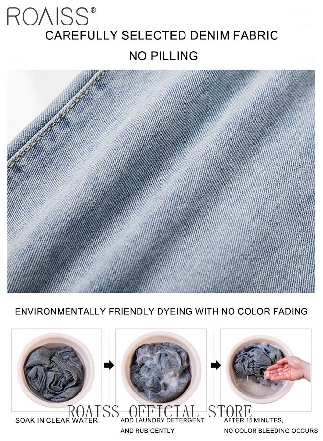 رويس جينز رجالي بساق مستقيمة، بنطلون جينز صلب مع رباط قابل للتعديل وحزام خصر مطاطي، بنطلون مريح وصديق للبشرة للرجال، مناسب للارتداء اليومي أو الأنشطة الخارجية أو أي أنشطة بدنية - Image 5