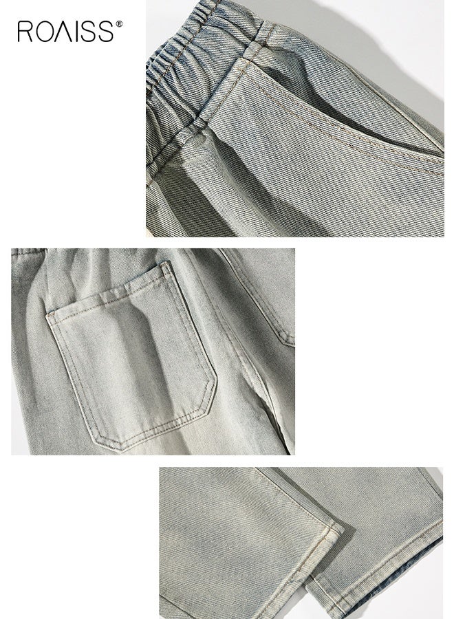 رويس جينز رجالي بساق مستقيمة، بنطلون جينز صلب مع رباط قابل للتعديل وحزام خصر مطاطي، بنطلون مريح وصديق للبشرة للرجال، مناسب للارتداء اليومي أو الأنشطة الخارجية أو أي أنشطة بدنية - Image 4