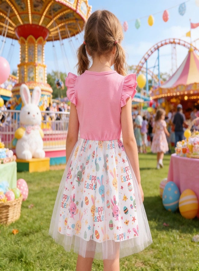 RETSUGO Toddler Baby Girl Easter Outfit Ruffle Sleeve Bunny Eggs Romper Tutu Dress Princess Party Dress Summer Clothes Easter Skirt Set 4-5t 1316 - Image 4