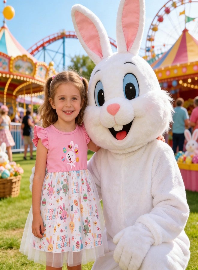 RETSUGO Toddler Baby Girl Easter Outfit Ruffle Sleeve Bunny Eggs Romper Tutu Dress Princess Party Dress Summer Clothes Easter Skirt Set 4-5t 1316 - Image 5