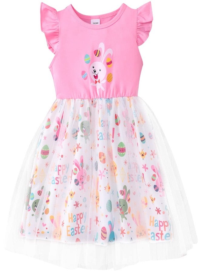 RETSUGO Toddler Baby Girl Easter Outfit Ruffle Sleeve Bunny Eggs Romper Tutu Dress Princess Party Dress Summer Clothes Easter Skirt Set 4-5t 1316 - Image 1