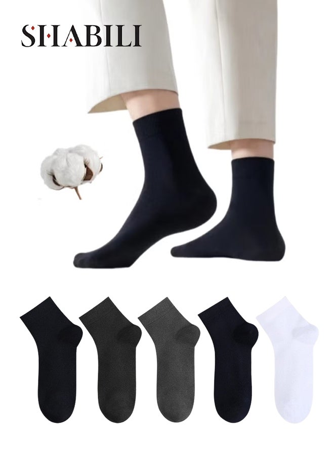 SHABILI Men' Crew Socks Summer Socks Pure Cotton Durable Soft Skin‑Friendly Moisture‑Wicking Breathable 5‑Pair Pack 1 Black 1 Dark Gray 1 Light Gray 1 Navy 1 White For Daily Casual Travel sport(Multicolor) - Image 1