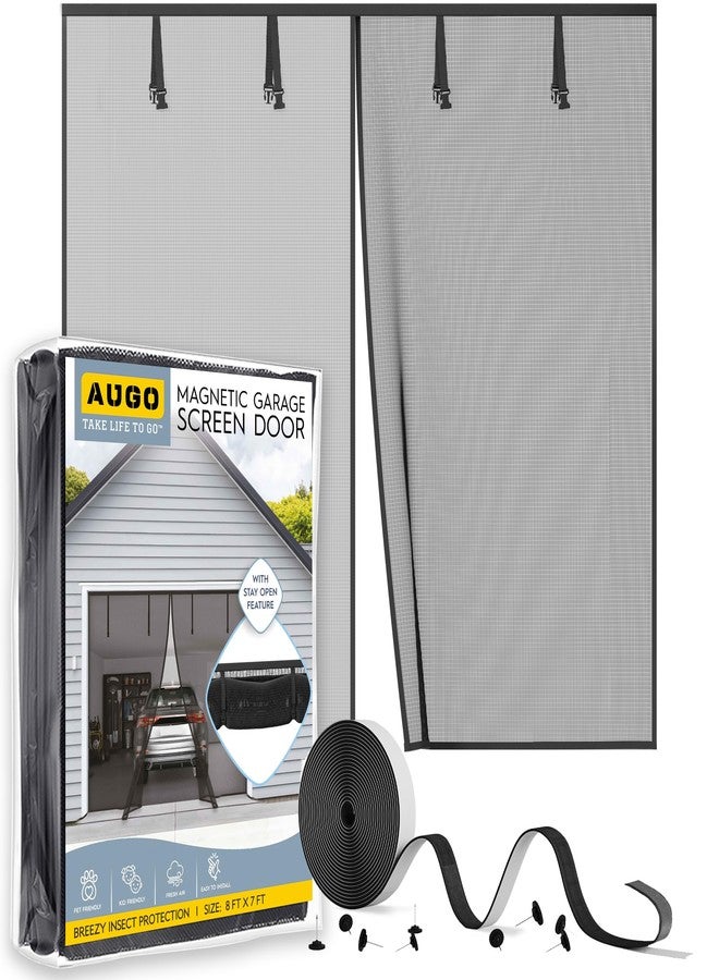 AUGO Garage Door Screen Magnetic Closure - Garage Screen Doors for 1 Car Garage Pull Down - Magnetic Screen Door Mesh - Heavy Duty Weighted Bottom- Pet & Kid Friendly - Keep Open Feature - 8' x 7' - Image 1