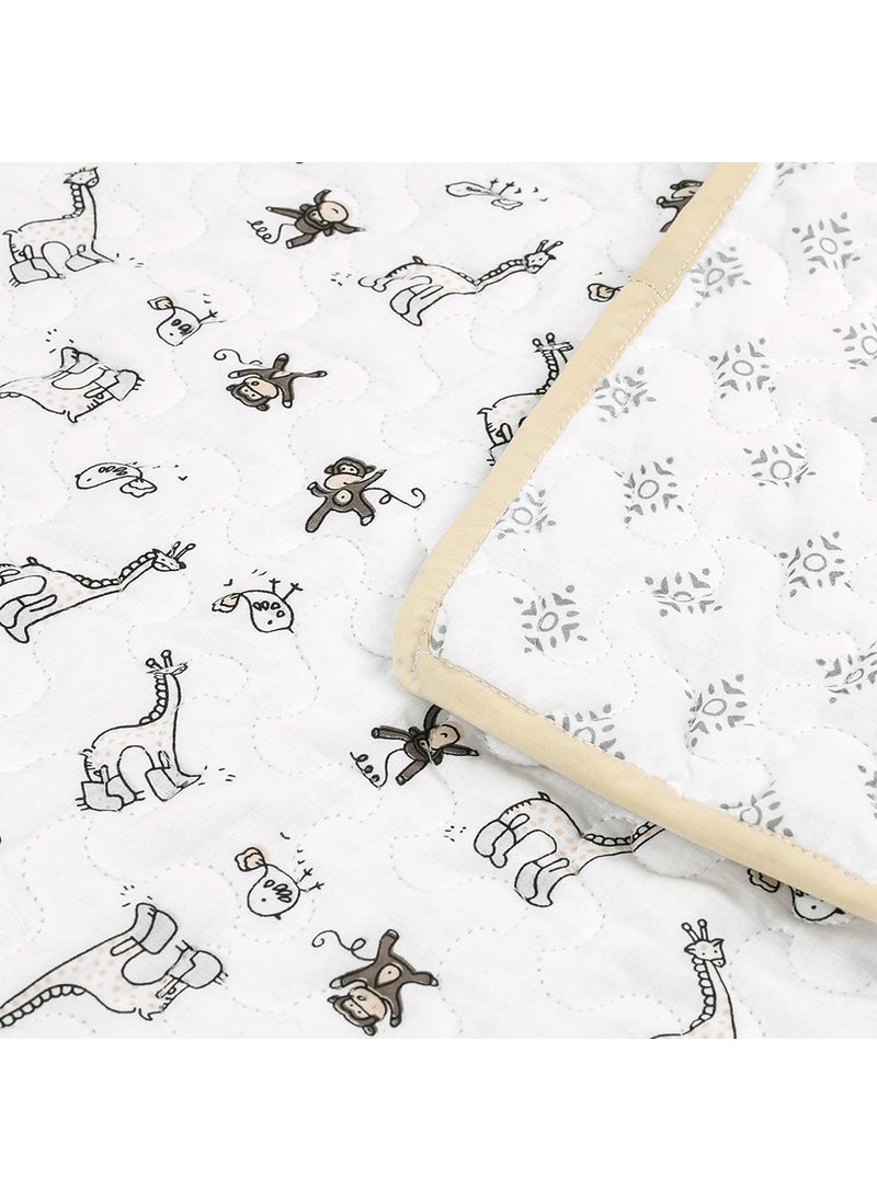 MOM'S HOME - MOM'S HOME Organic Cotton Baby Quilt Light Winter Blanket- 0-3 Year-110X120 Cm - Jungle Safari, White - Image 1
