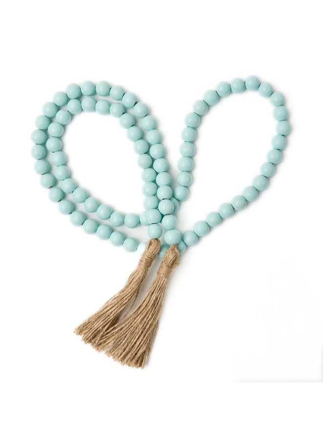 OMISHE 59in Wood Bead Garland with Tassels, Decorative Beads, Farmhouse Wooden Beads Garland for Wall Hanging Home Festival Decor, Aqua, Teal - Image 1