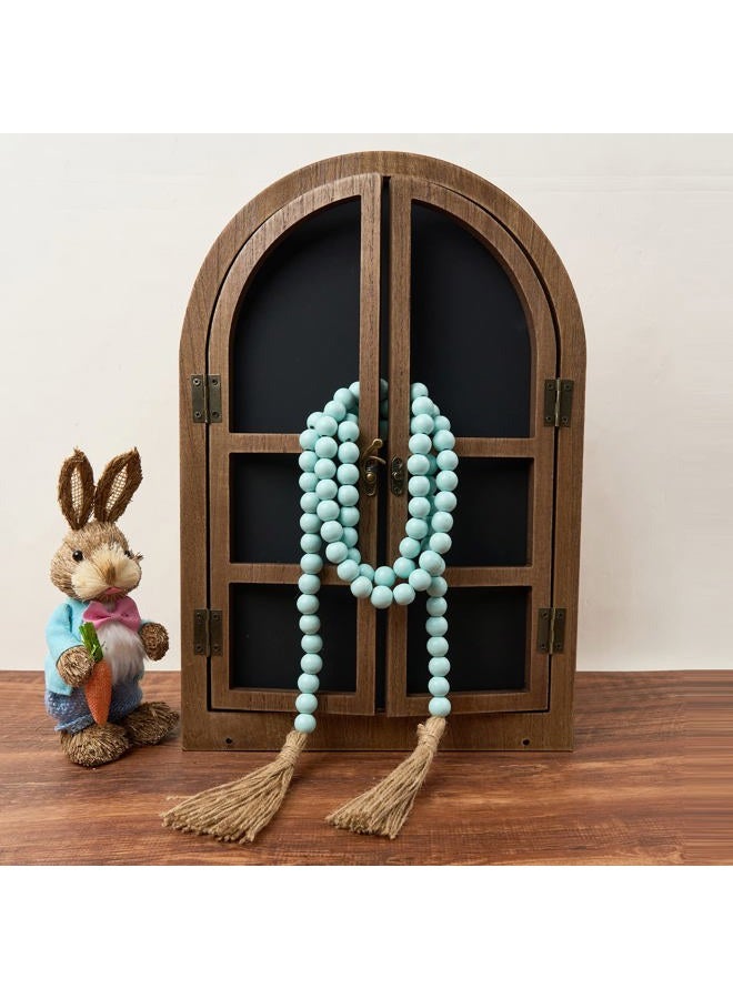 OMISHE 59in Wood Bead Garland with Tassels, Decorative Beads, Farmhouse Wooden Beads Garland for Wall Hanging Home Festival Decor, Aqua, Teal - Image 3