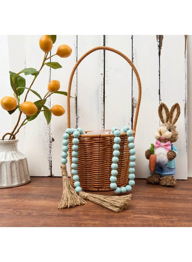 OMISHE 59in Wood Bead Garland with Tassels, Decorative Beads, Farmhouse Wooden Beads Garland for Wall Hanging Home Festival Decor, Aqua, Teal - Image 2
